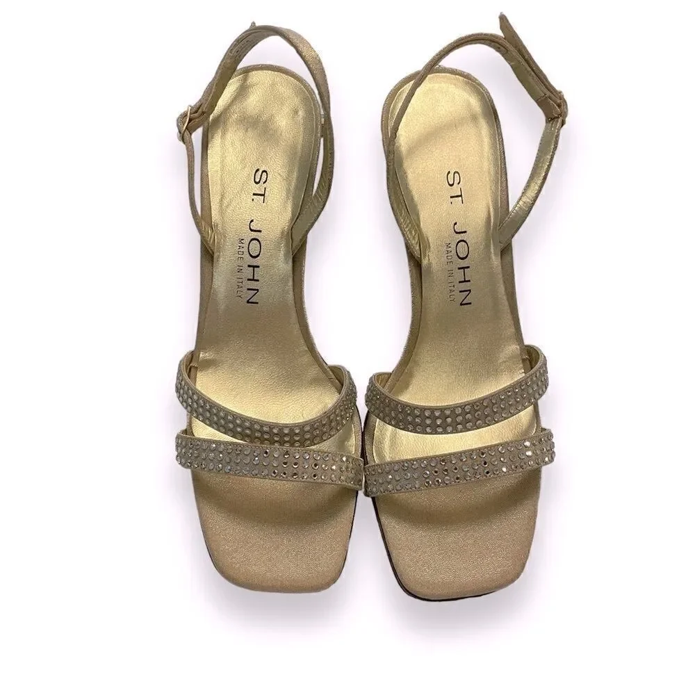 St. John Satin Crystal Slingback Heels
